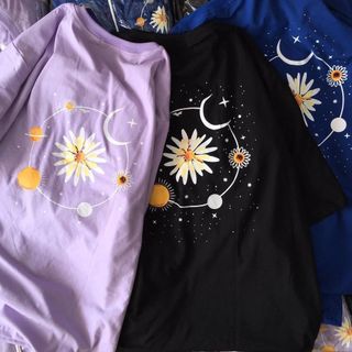 Áo thun nam nữ form rộng tay lỡ unisex in hình hoa cúc