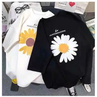 Áo thun nữ form rộng tay lỡ unisex thời trang dino in hoa cúc