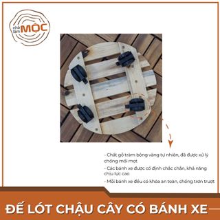 Đế gỗ lót chậu cây có bánh xe di chuyển