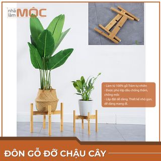 Giá đỡ chậu cây bằng gỗ - 1 tầng - Thanh tròn