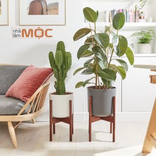 Giá đỡ chậu cây bằng gỗ - 1 tầng - Thanh tròn