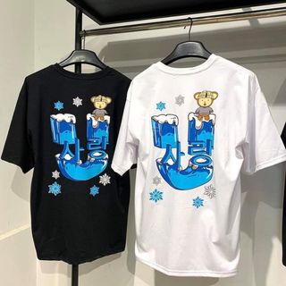 Áo thun nữ form rộng tay lỡ unisex in hình U màu xanh dương