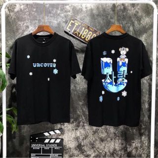 Áo thun nữ form rộng tay lỡ unisex in hình U màu xanh dương