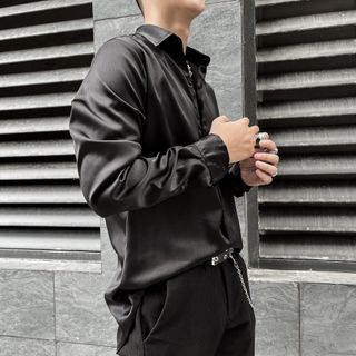 Sơ mi lụa gân đen