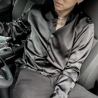 Sơ mi lụa gân đen