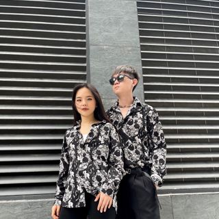 Sơ mi họa tiết đầu lâu cộc tay