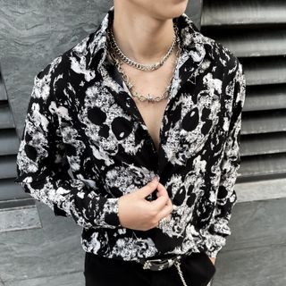 Sơ mi họa tiết đầu lâu cộc tay