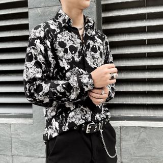 Sơ mi họa tiết đầu lâu cộc tay