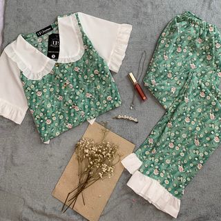 Đồ Bộ Pijama, Đồ Ngủ nữ Mặc Nhà Chất Lụa Cổ Bèo Dáng Tiểu Thư