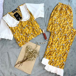 Đồ Bộ Pijama, Đồ Ngủ nữ Mặc Nhà Chất Lụa Cổ Bèo Dáng Tiểu Thư