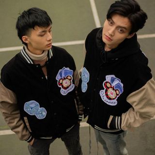 Áo khoác nhung kiểu bomber logo in đẹp bán chạy