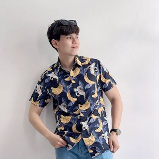 SƠ MI FORM RỘNG NAM NỮ CẶP ĐÔI HOẠ TIẾT CHUỐI HÌNH HOKO