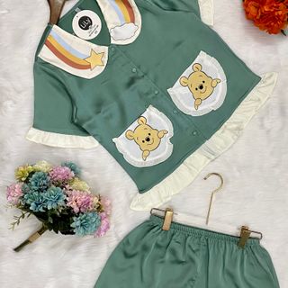 Đồ bộ nữ pijama Satin in 3D cầu vồng Đùi Cộc