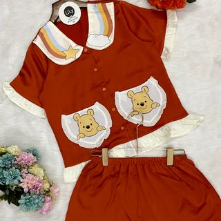 Đồ bộ nữ pijama Satin in 3D cầu vồng Đùi Cộc