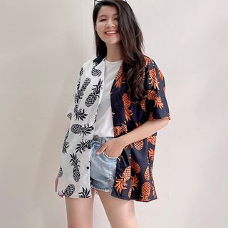 ÁO SƠ MI NAM NỮ CẶP HOẠ TIẾT TRÁI THƠM FORM RỘNG ĐI BIỂN