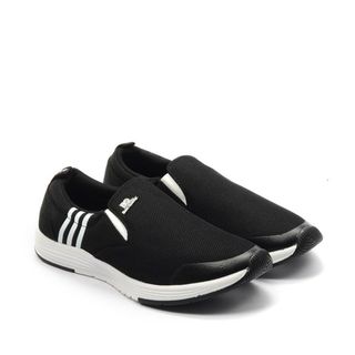 Giày Thể Thao Slip-on Nam Xỏ Lưới Phối Logo BQ Ba Sọc Màu Đen, GTT TTN17