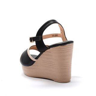 Giày ĐMế Xuồng Thiết Kế Quai Cong Phối Chữ àu Đen, Đế 10cm GI 20k01