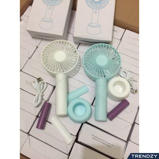Quạt Mini cầm Tay Tích Điện 3 Chế Độ Gió [Full Box, Pin, Dây Sạc, Đế Chống Trượt ]
