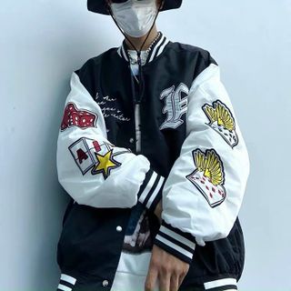 Áo khoác dù kiểu bomber logo in lá bài