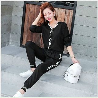 [CAO CẤP] Bộ đồ nữ thể thao cotton cổ V TT496_HÀNG XUẤT NHẬT-HÀN