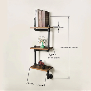 Kệ treo tường gỗ 3 tầng kệ ống nước decor vintage bằng ống sắt độc lạ bền đẹp trang trí phòng khách sáng tạo