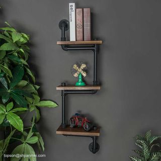 Kệ treo tường gỗ 3 tầng kệ ống nước decor vintage bằng ống sắt độc lạ bền đẹp trang trí phòng khách sáng tạo