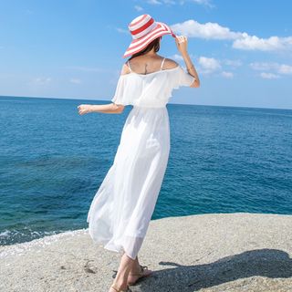 ĐẦM MAXI TRẮNG TRỄ VAI 2 DÂY - DT1521 - xưởng may đô thành