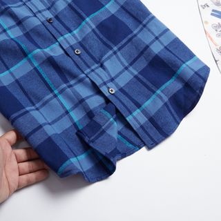 [size to 50-110kg] Áo sơ mi ngắn tay sọc carô trẻ trung