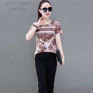 [CAO CẤP] Bộ đồ thể thao nữ cotton phối họa tiết TT495_HÀNG XUẤT NHẬT-HÀN