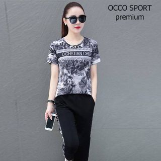 [CAO CẤP] Bộ đồ thể thao nữ cotton phối họa tiết TT495_HÀNG XUẤT NHẬT-HÀN