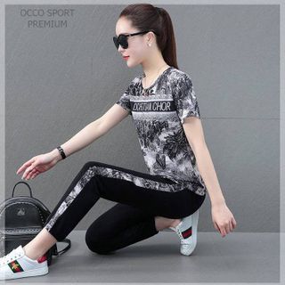 [CAO CẤP] Bộ đồ thể thao nữ cotton phối họa tiết TT495_HÀNG XUẤT NHẬT-HÀN