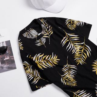 Áo thun nam vải cotton in lá cây
