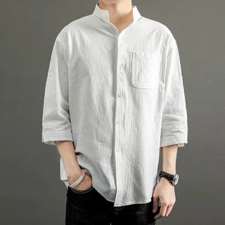 Áo Sơ Mi Nam Cổ Tàu Chất Vải Đũi Form Đại Tay Lỡ Sắn Xin Min