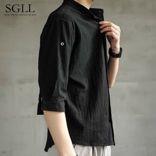 Áo Sơ Mi Nam Cổ Tàu Chất Vải Đũi Form Đại Tay Lỡ Sắn Xin Min