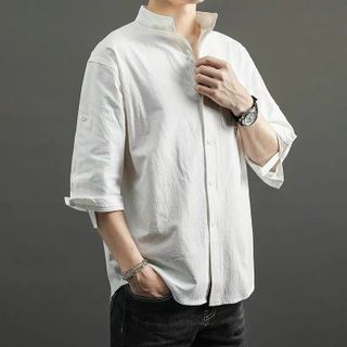Áo Sơ Mi Nam Cổ Tàu Chất Vải Đũi Form Đại Tay Lỡ Sắn Xin Min