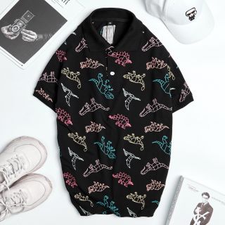Áo thun nam ngắn tay có cổ cotton in hoa văn