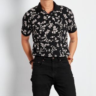 Áo thun nam ngắn tay có cổ cotton in hoa văn
