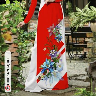 GIÁ XƯỞNG - Áo dài truyền thống lụa nhật đỏ sọc trắng giá sỉ