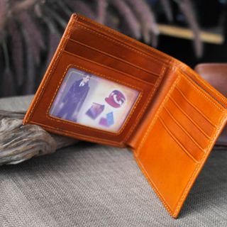 Ví nappa kiểu dáng cổ điển, màu nâu cafe, vàng bò