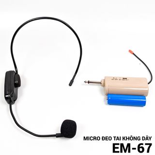 Micro đeo tai EM 67 - Micro thuyết trình trợ giảng không dây UHF - Đầu thu 6.5mm chuyên dùng cho loa mini, loa kéo, máy trợ giảng