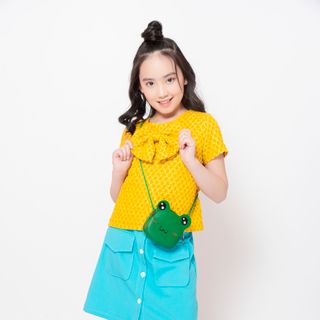 Set bộ bé gái San Kids áo nơ vàng và chân váy - BSK01