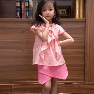 Bộ bé gái áo và quần sooc hồng giả váy - BSK05