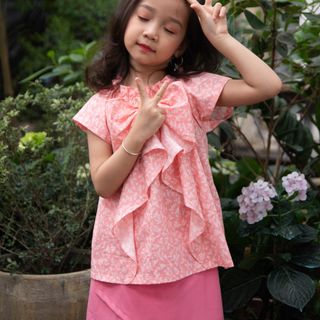 Bộ bé gái áo và quần sooc hồng giả váy - BSK05