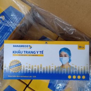 Khẩu trang y tế kháng khuẩn Danameco 3 lớp vải không dệt - Thùng 50 hộp (50 chiếc /1 hộp)