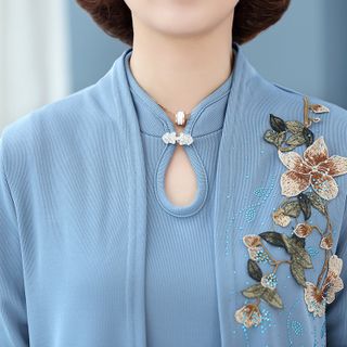 Set đầm trung niên nữ cao cấp, thiết kế rời 2 mảnh, phối hoa sang trọng NV0676
