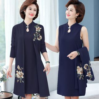 Set đầm trung niên nữ cao cấp, thiết kế rời 2 mảnh, phối hoa sang trọng NV0676