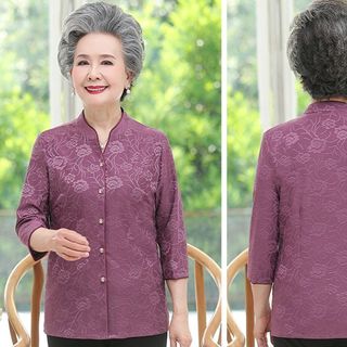 Áo sơ mi trung niên nữ cao cấp thiết kế cách điệu, phối hoa sang trọng NV0631