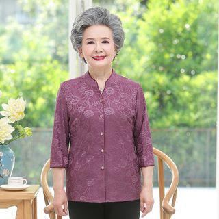 Áo sơ mi trung niên nữ cao cấp thiết kế cách điệu, phối hoa sang trọng NV0631