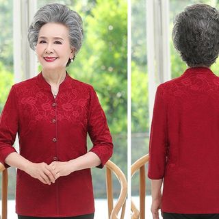 Áo sơ mi trung niên nữ cao cấp thiết kế cách điệu, phối hoa sang trọng NV0631