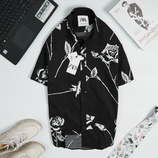 [size to 50-110kg] Áo sơ mi nam ngắn tay cotton hoa văn